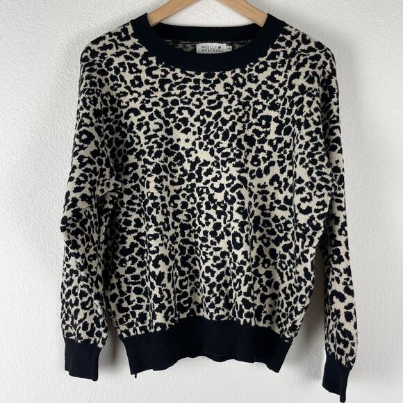 Molly Bracken Animal Print Sweater Womens Small Medium Black Long Sleeve Knit - Picture 1 of 10